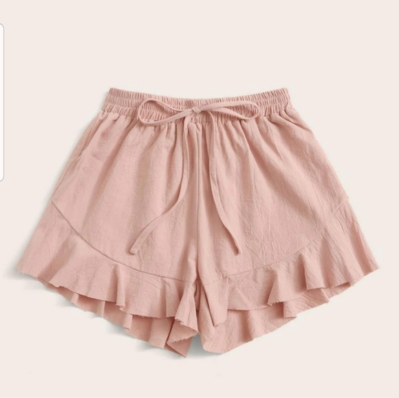 Solid Drawstring Waist Ruffle Hem Shorts - Picture 4 of 6